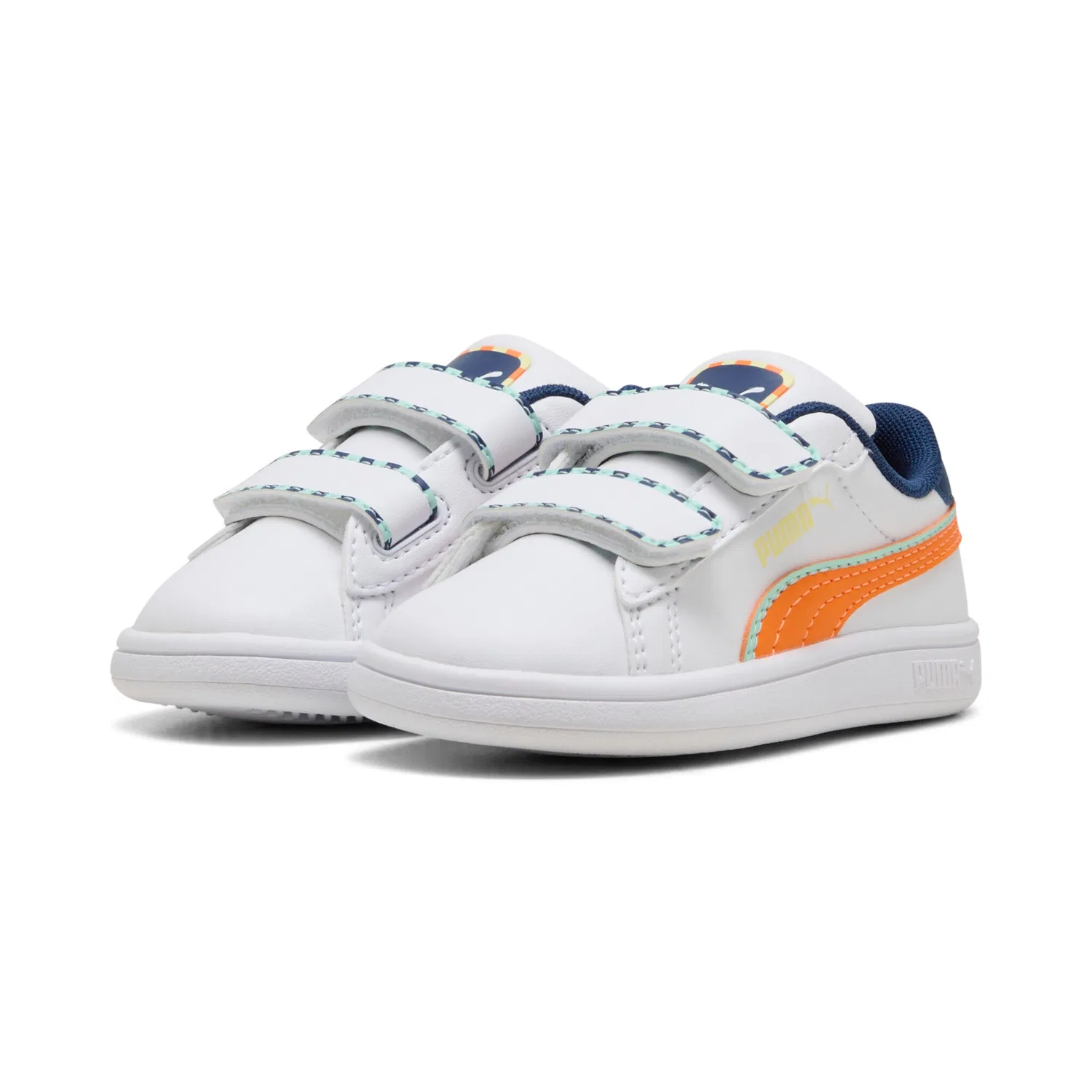 Детские кроссовки на липучках PUMA Smash 3.0, White/Orange