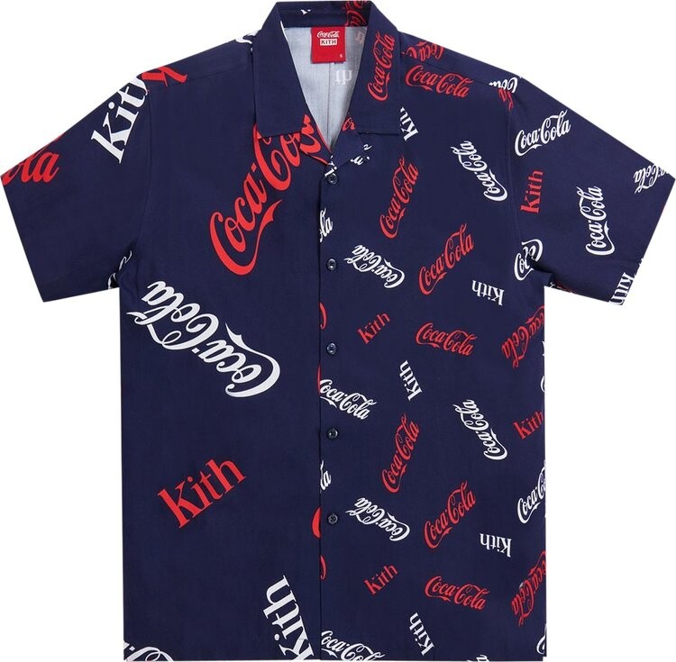

Рубашка Kith x Coca-Cola Printed Camp Collar Shirt 'Navy', синий
