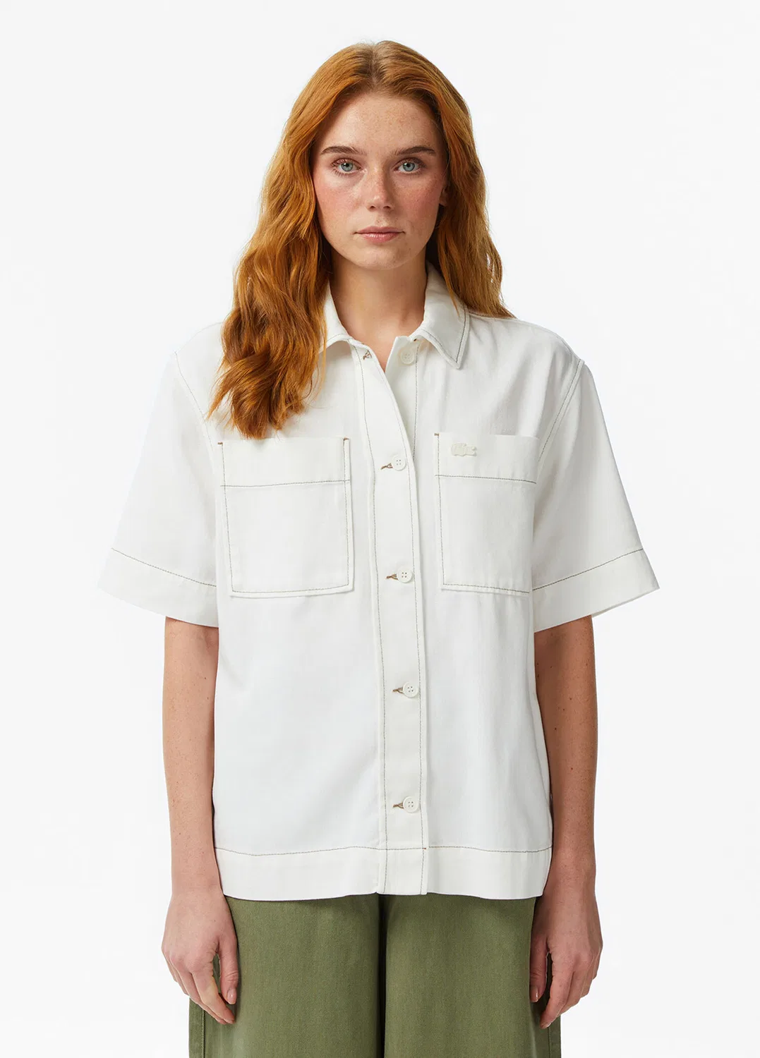 Рубашка Lacoste Классическая, короткий рукав, кремовая