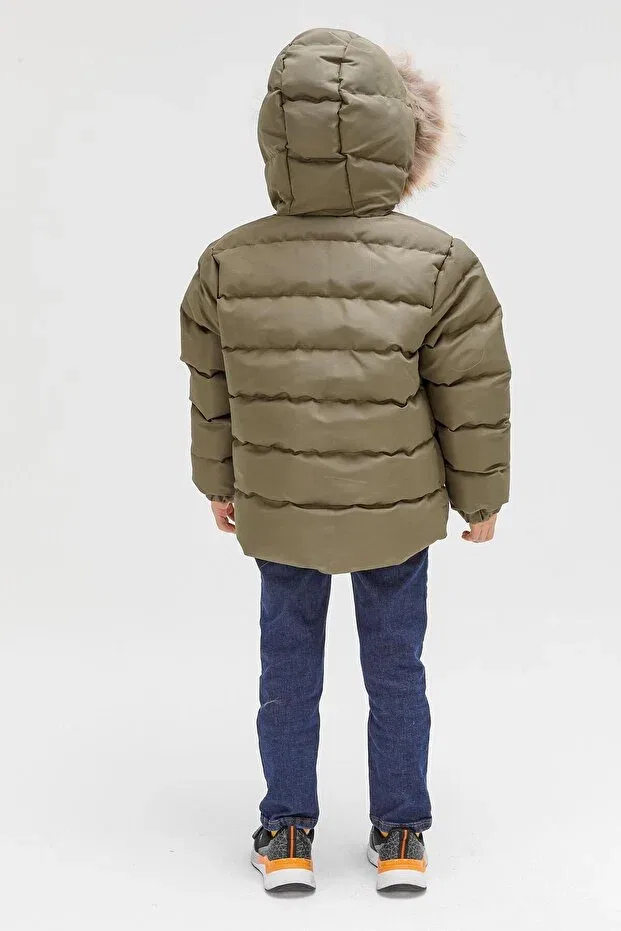 Детское пальто для девочек с капюшоном Benitto Kids, Khaki — фото 4