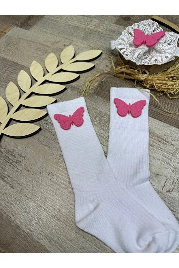 Детские носки для девочек с принтом Butterfly concept Feriatolye, White — фото 2