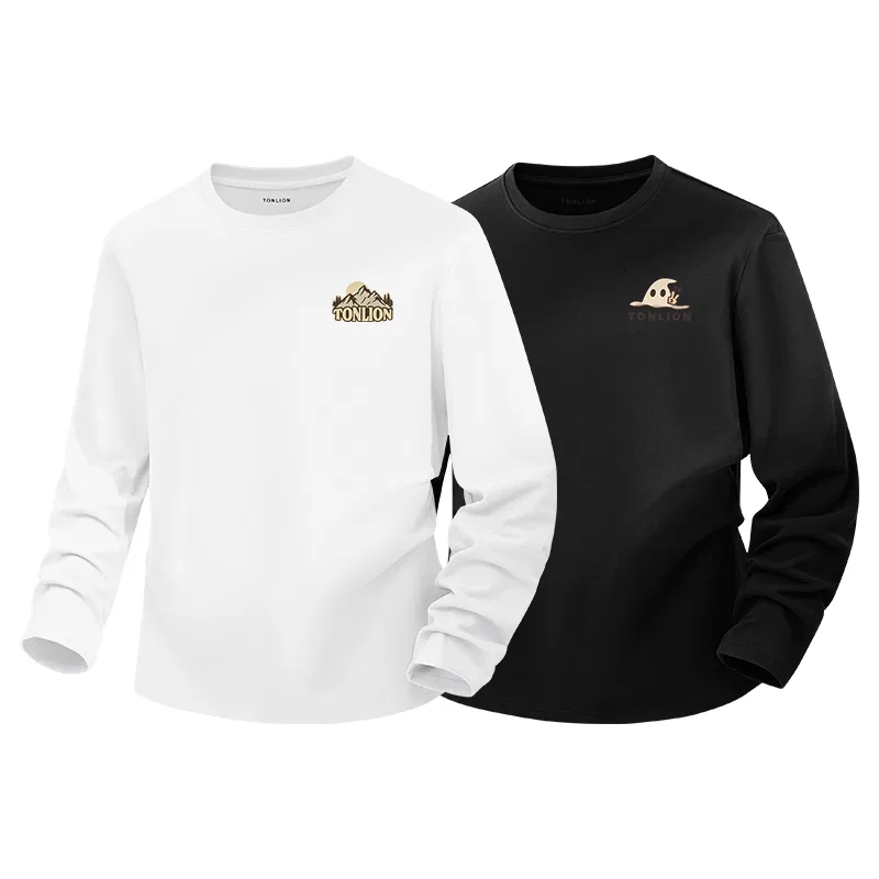 Детская футболка с длинным рукавом комплект 2 шт Tonlion, White (Tb Chenxi Mountains Chest Logo) + Black (Tb Happy Elf Chest Logo)