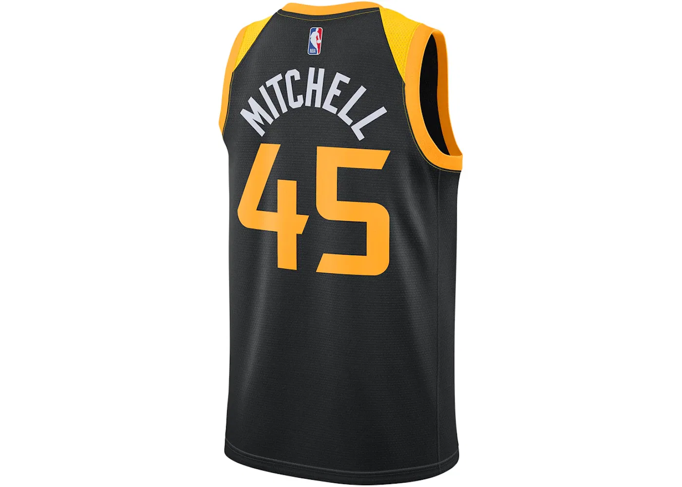 Мужская баскетбольная джерси Utah Jazz City Edition Donovan Mitchell 45 Swingman Nike, Black/Sundial — фото 2