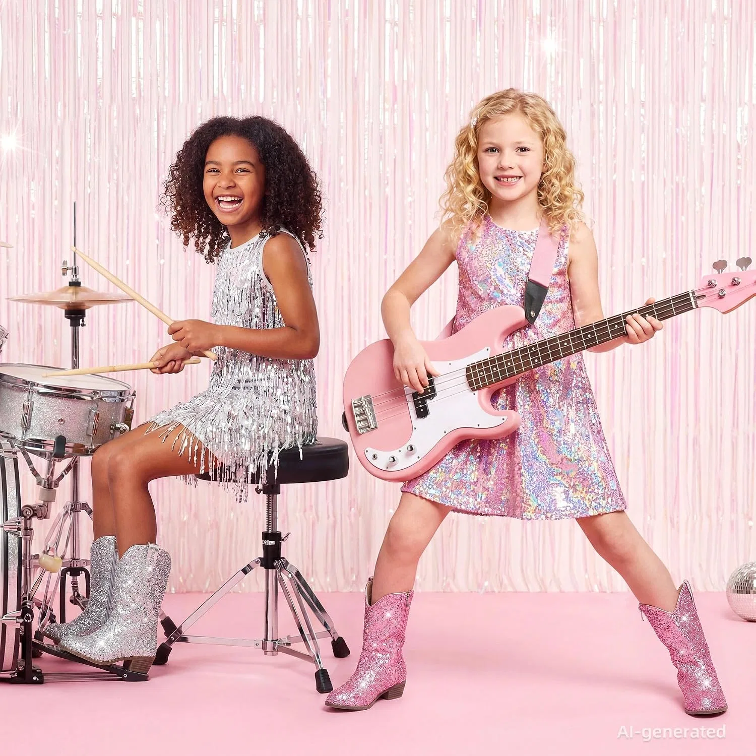 Детские сапоги для девочек с блестками Cowgirl Boots Motasha, Pink Sequins — фото 3