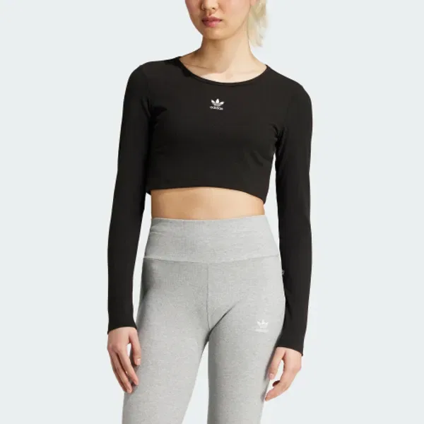 Футболка длинный рукав Essential, кроп, slim, Adidas, черный — фото 2