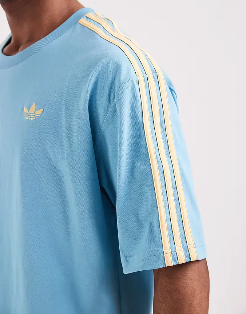 Футболка Adidas Originals с тремя полосками синего и оранжевого — фото 3