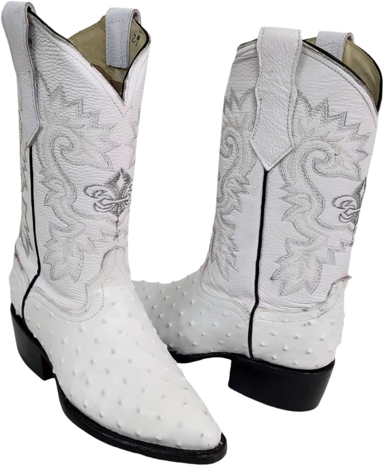 Мужские ковбойские сапоги Dona Michi Mens Western из кожи страуса белого цвета с принтом и бесплатным подходящим ремнем, белый — фото 4