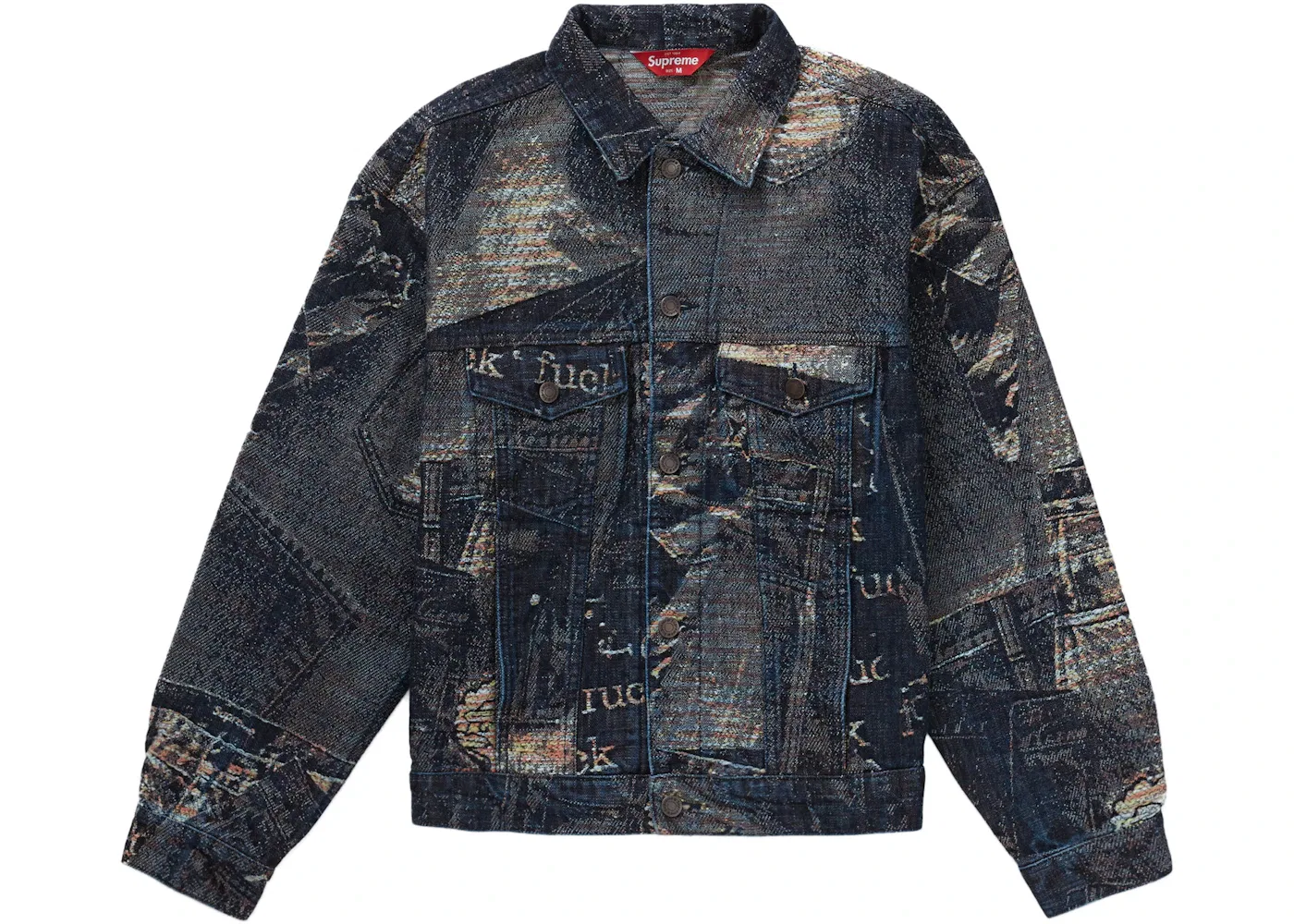 Мужская джинсовая куртка с принтом Supreme Archive Denim Jacquard Trucker Jacket, Blue