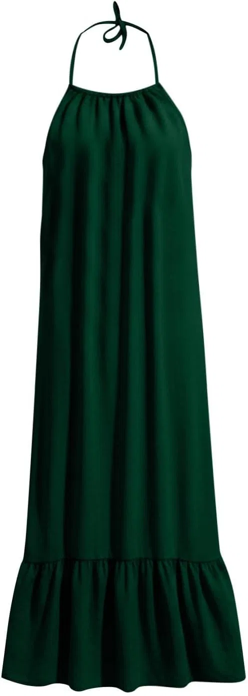 Летнее макси-платье без рукавов с открытой спиной, Green — фото 4