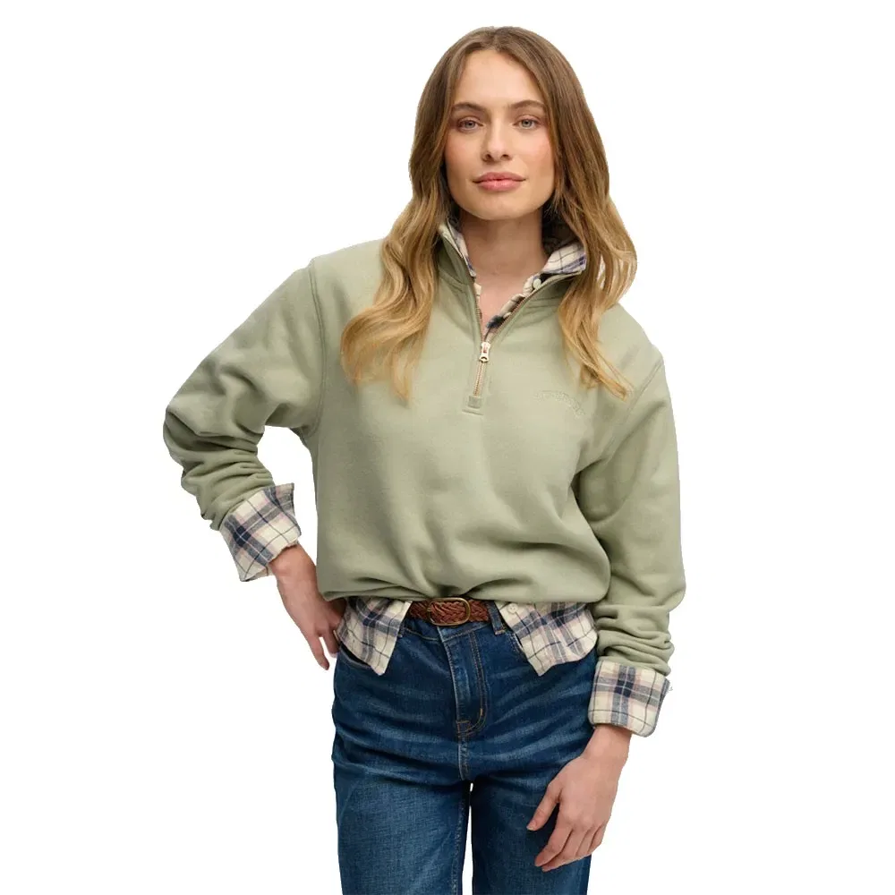 Худи Superdry Essential Logo Embroidered half zip, зеленый