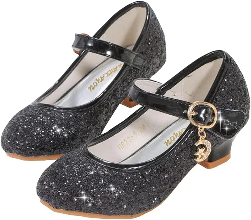 Детские туфли Мэри Джейн с блестками Princess Auhoho, Black
