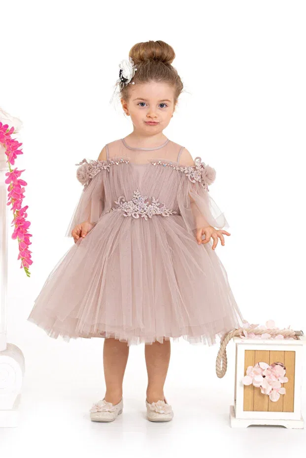 Детское платье для девочек с длинным рукавом Alfa Kidss, Beige