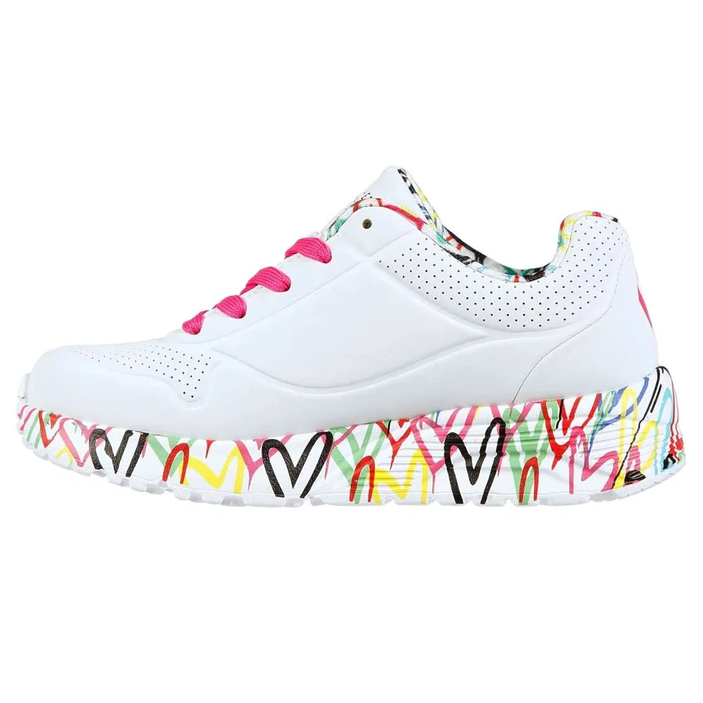 Детские кроссовки для девочек с принтом Uno Lite Lovely Luv Skechers, White Synthetic H Pink Trim — фото 4