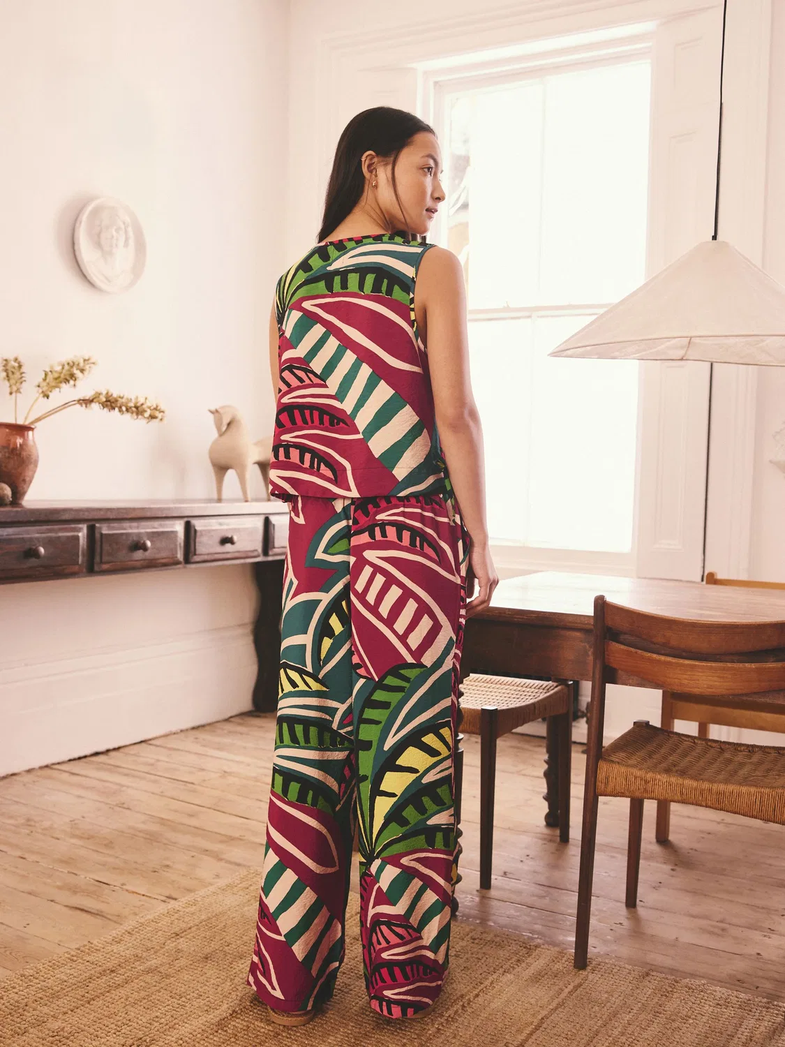 Пижама женская, абстрактный принт, Green Abstract Viscose Vest Pyjamas Next, зеленый — фото 4