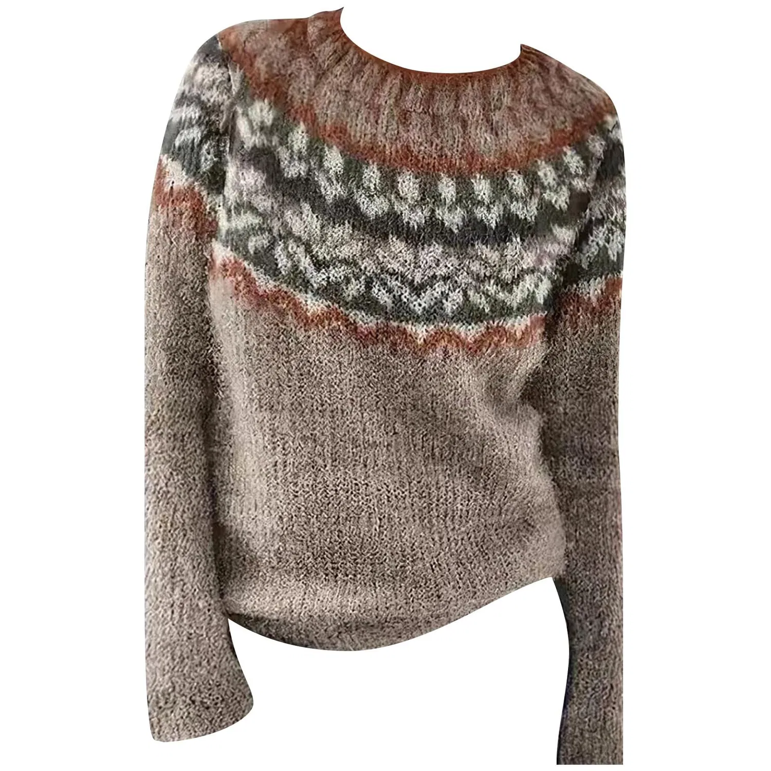 Женский свитер с принтом Fair Isle HUIFUAO, A03 Khaki — фото 4