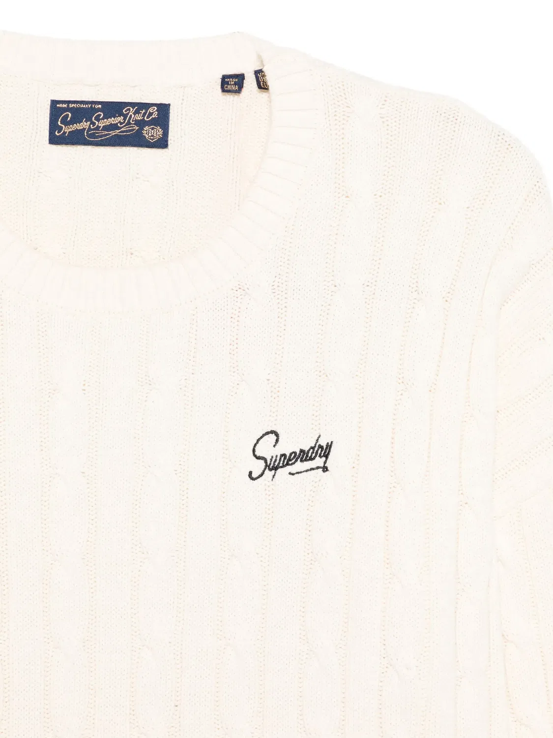 Superdry Хлопковый джемпер фактурной вязки белый — фото 3