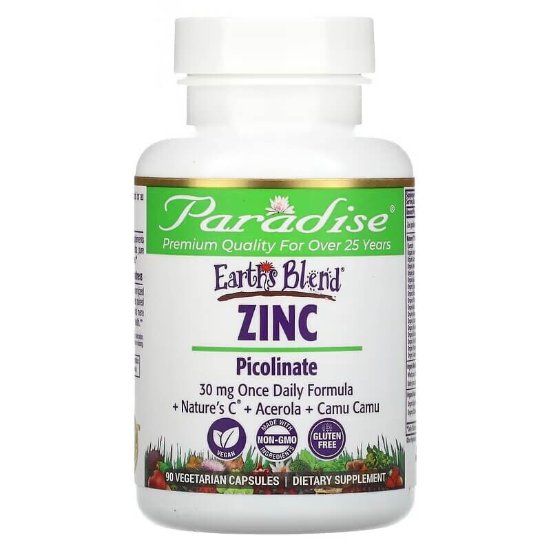 

Цинк, пиколинат Paradise Herbs Earth's Blend, 90 капсул
