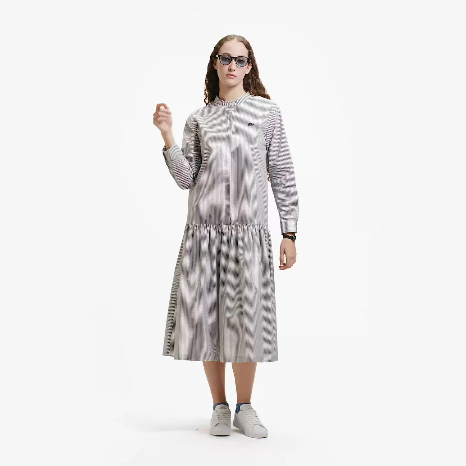 Женское платье-рубашка с длинным рукавом в полоску LACOSTE, Navy — фото 2