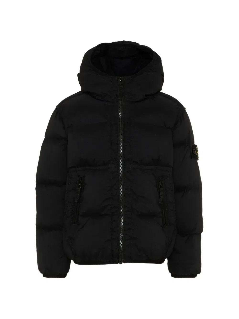 Утепленная куртка на молнии с капюшоном Stone Island Junior, черный