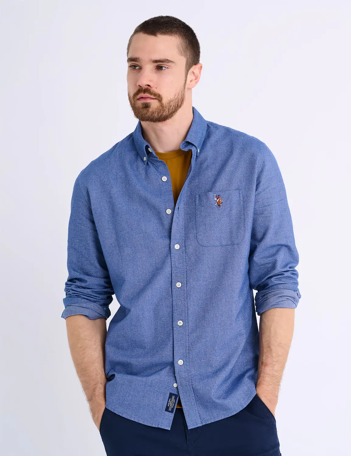 

Рубашка U.S. Polo Assn Long Sleeve Brushed Oxford With Pocket, синий