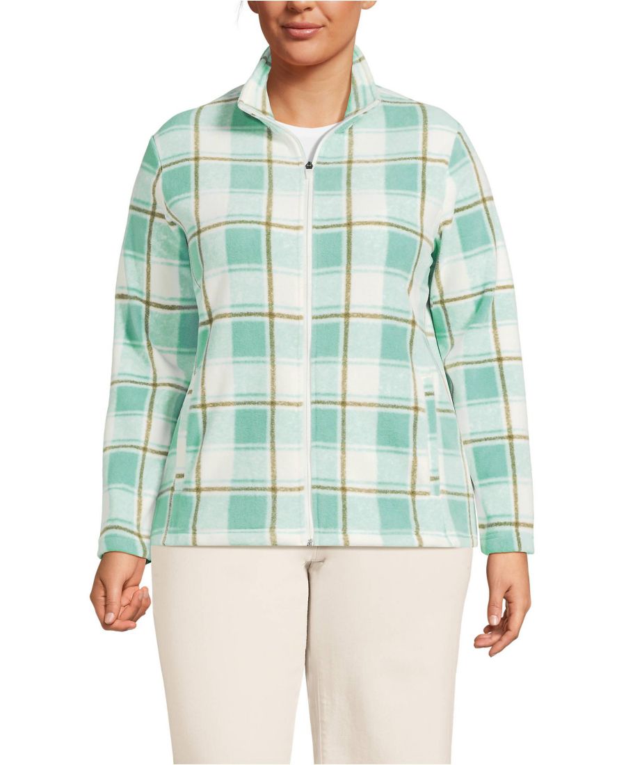 

Флисовая куртка большого размера на молнии с принтом, подходящая для любой погоды Lands' End, Mint sky buff check