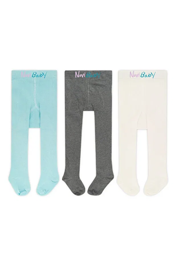 Детские колготки хлопковые 3 шт Novibaby, Blue-Grey-Ecru