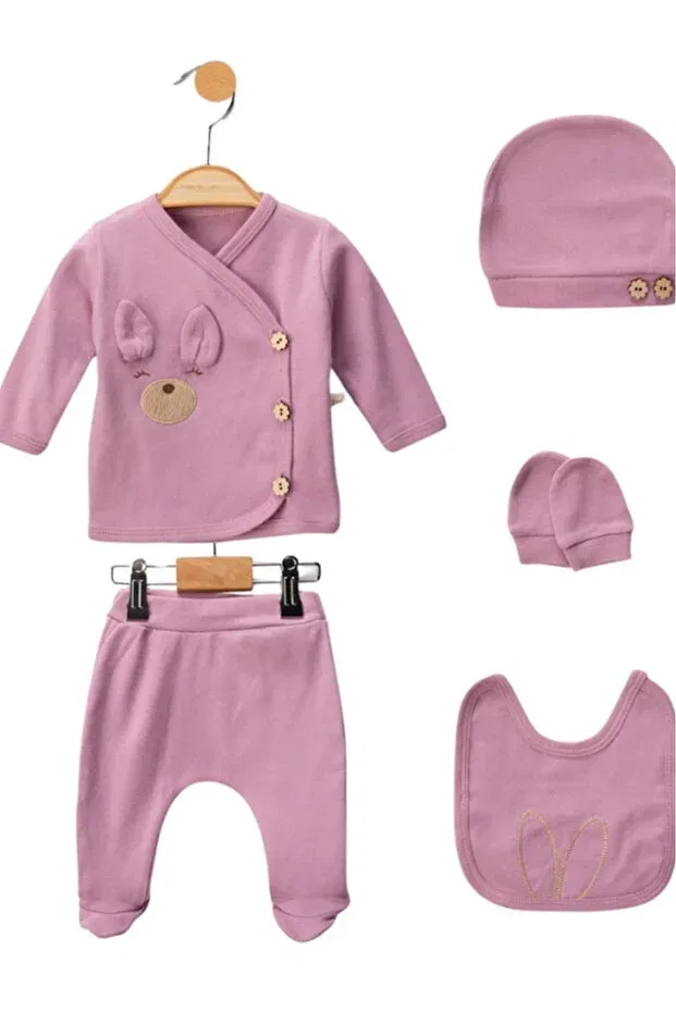 Детский комбинезон для новорожденных с принтом Organic Baby Girl Eared Rabbit Bamoola, Fuchsia — фото 3