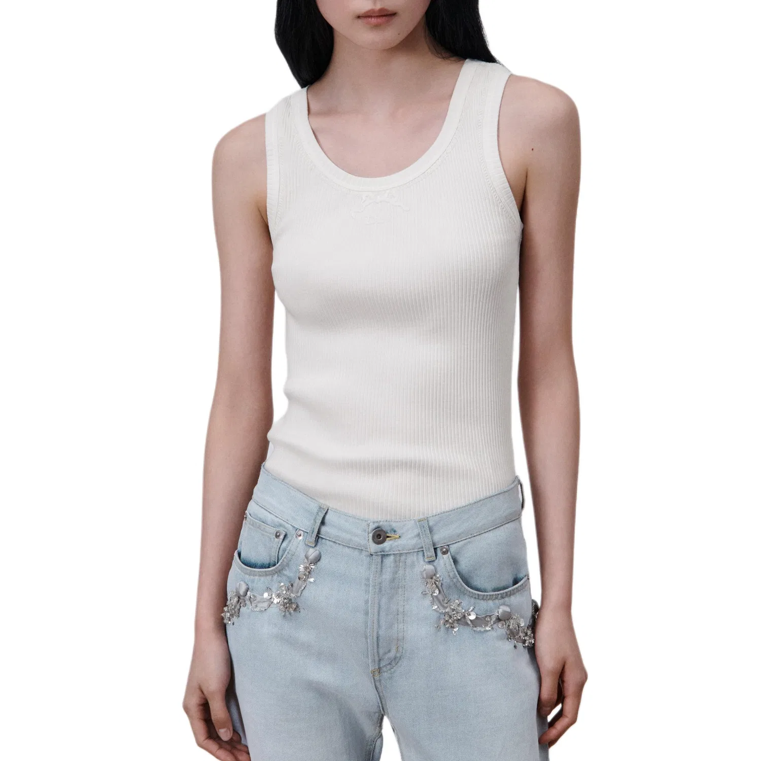 Женский топ-майка без рукавов с круглым вырезом Tank Tops, DIOR, White — фото 3