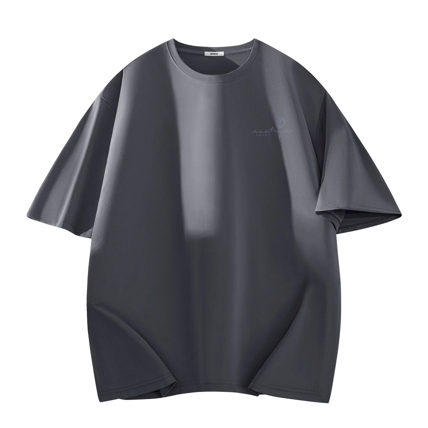 Футболка детская с принтом MINISO, Цвет Ice Silk Quick Dry Dark Gray Flower Language Chest Logo