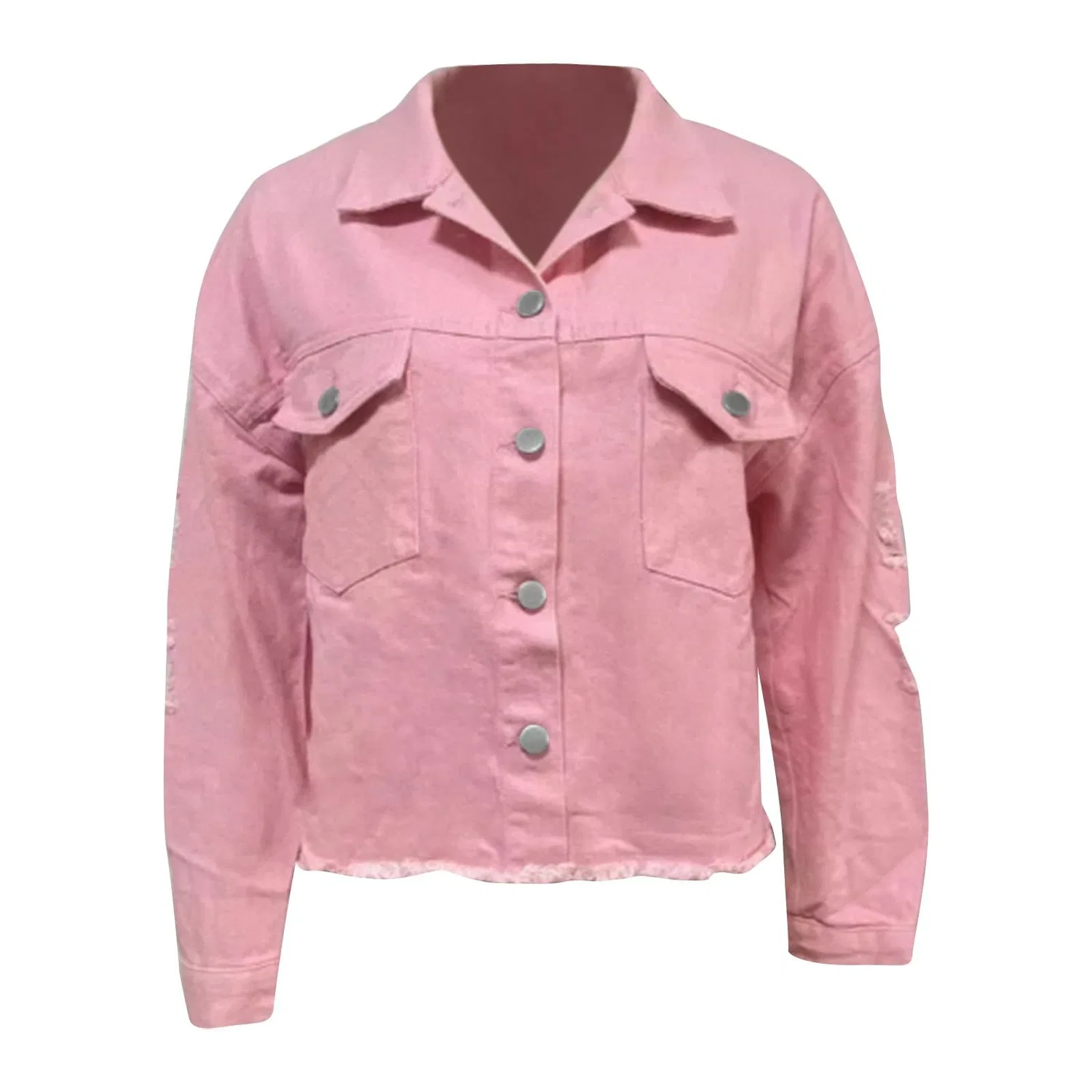 Женская джинсовая куртка с длинным рукавом, рваная, Colore: rosa — фото 4
