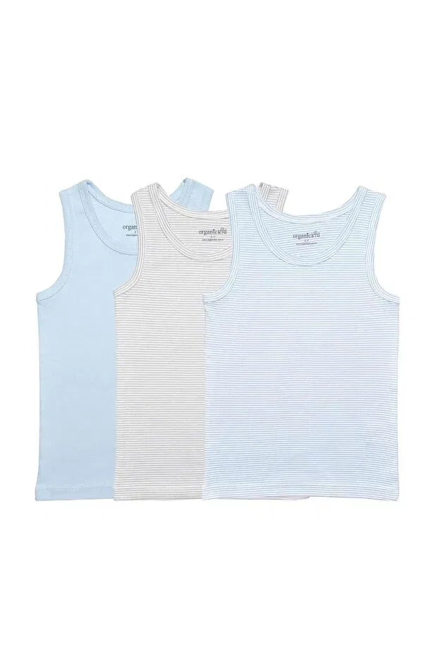 Детское белье для мальчиков хлопковое комплект 3 шт Cotton large boys' undershirt set 3-piece Organickid, Blue — фото 3