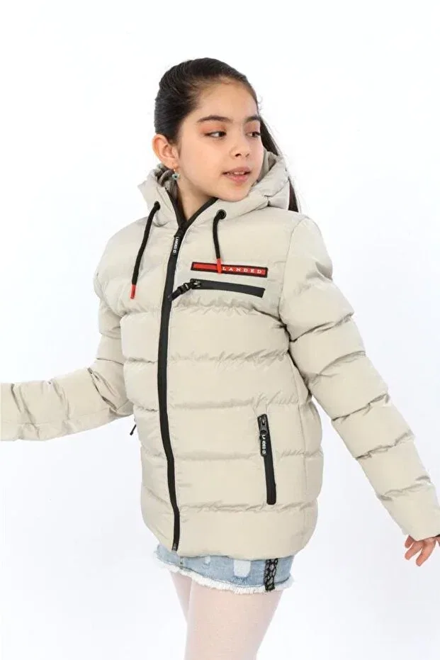 Детское пальто для девочек легкое с капюшоном Landed, Beige