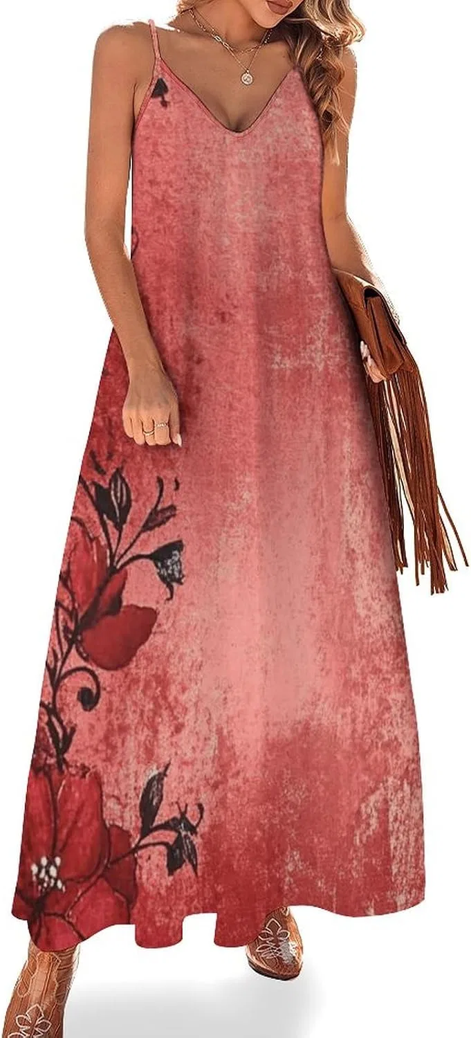 Женское летнее платье-макси с принтом, Red Boho-1