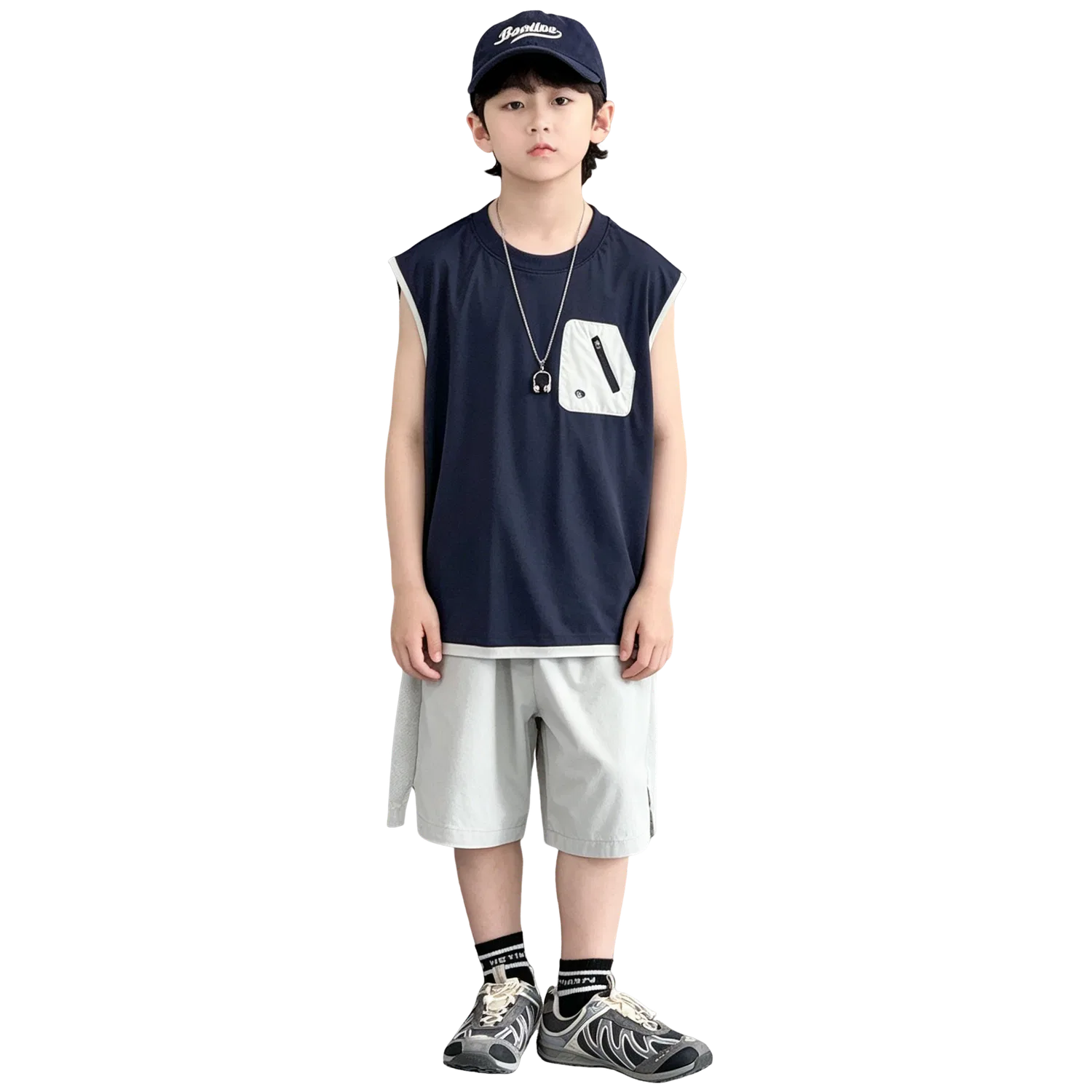 Детский комплект футболки и шорт для девочек с принтом Lanza, Navy Blue