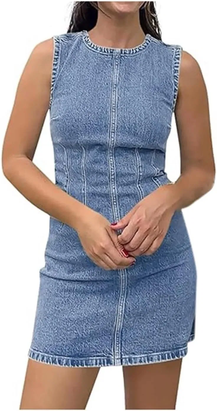 Женское джинсовое платье без рукавов, Light Blue
