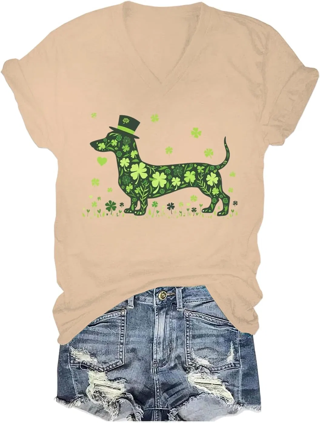 Футболка с принтом таксы St. Patrick's Day, Khaki