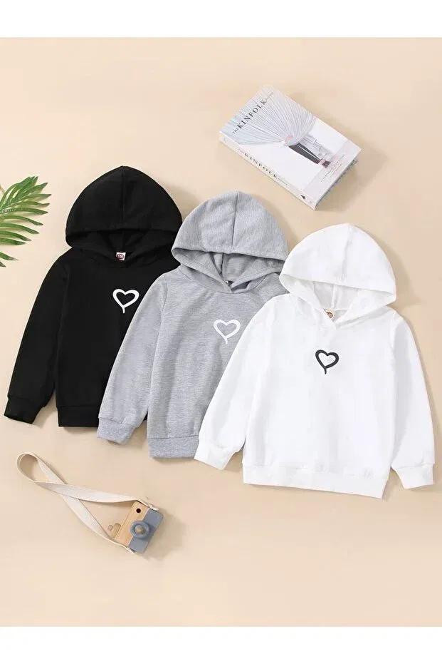 Детские свитшот для девочек с принтом 3-пак Little Hearts Morning Kids, Black-Gray-White