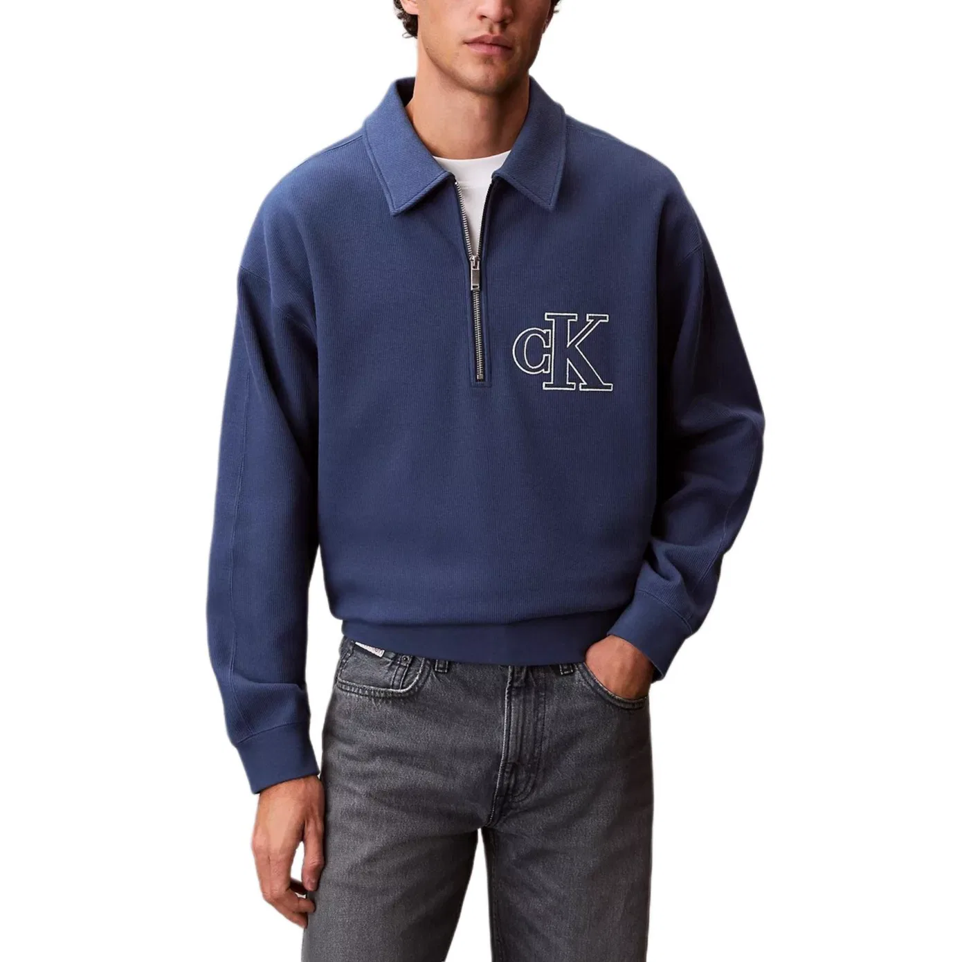 Мужской свитшот с воротником-стойкой Calvin Klein, Marine Blue