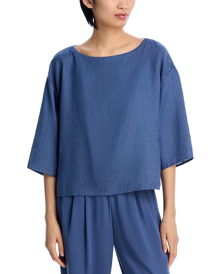 

Льняной топ с лодочкой Eileen Fisher, синий