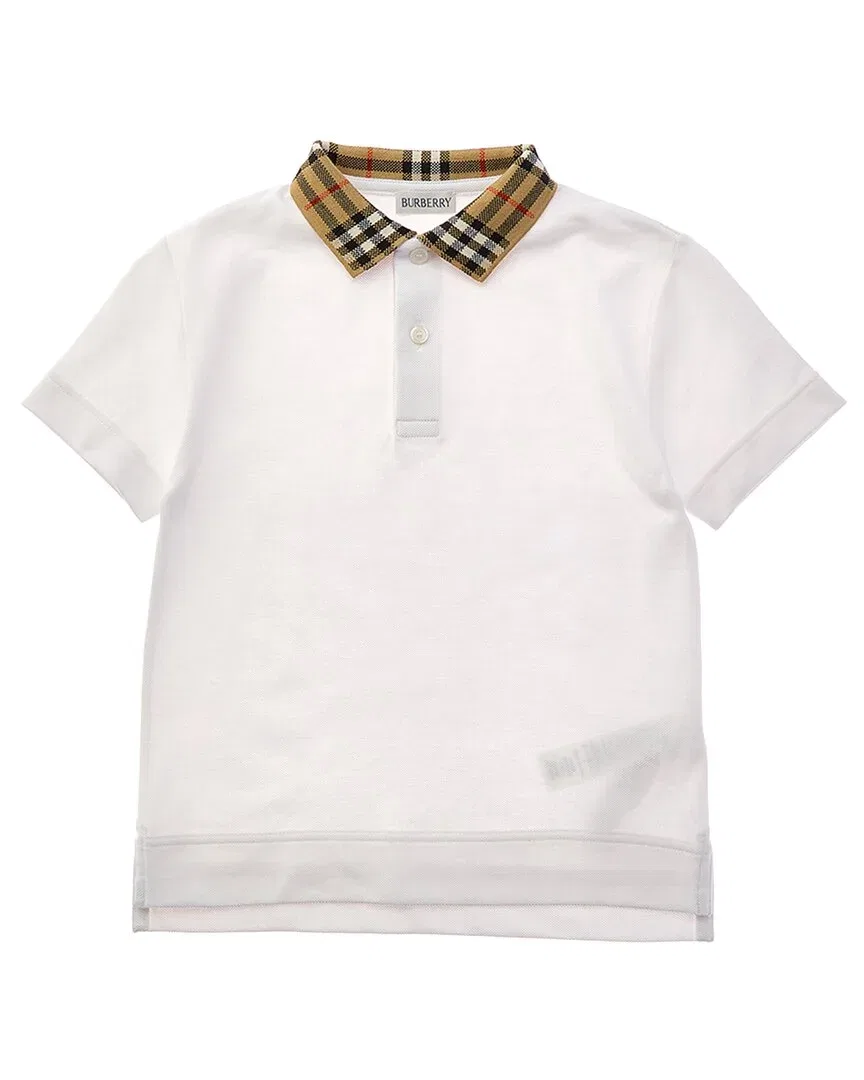 Детская рубашка-поло с воротником в клетку Burberry Check Collar Polo Shirt, White