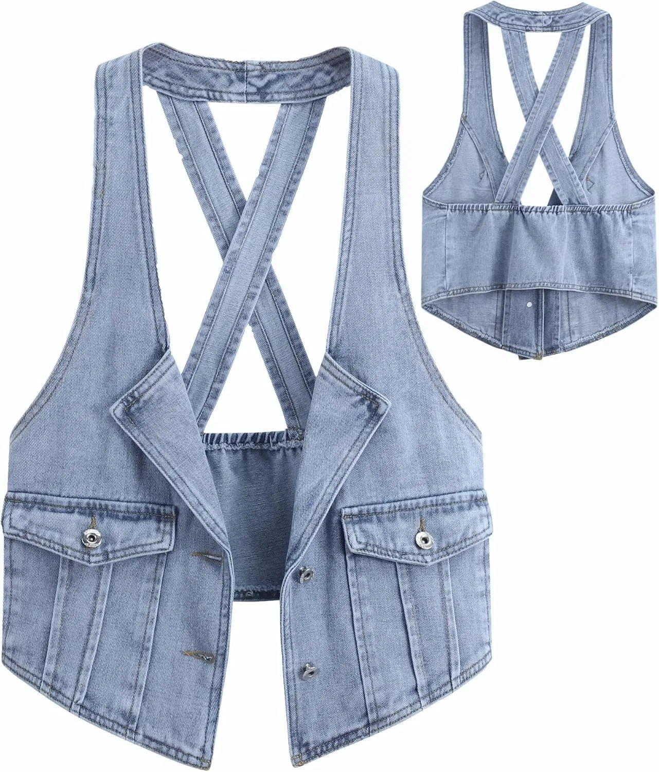 Женский джинсовый жилет без рукавов с принтом, Fitted Denim Vests