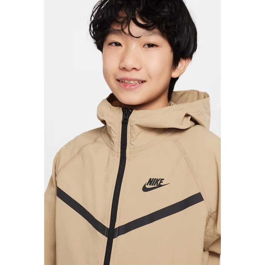 Детский свитшот с капюшоном и молнией Nike Sportswear Smooth Tech, Коричневый — фото 3