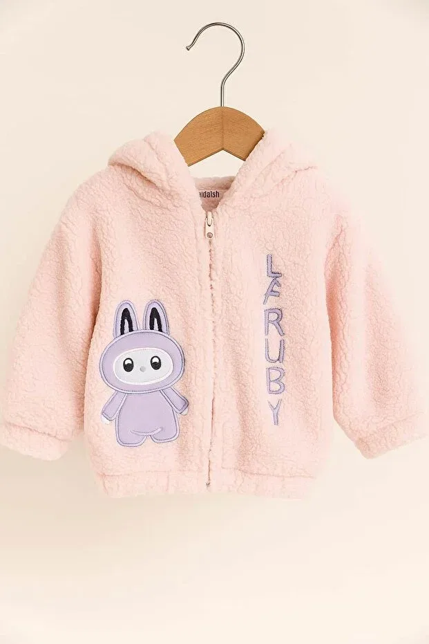 Детское пальто для девочек с капюшоном Plush hooded zippered baby coat Kapsülbebek, Pink