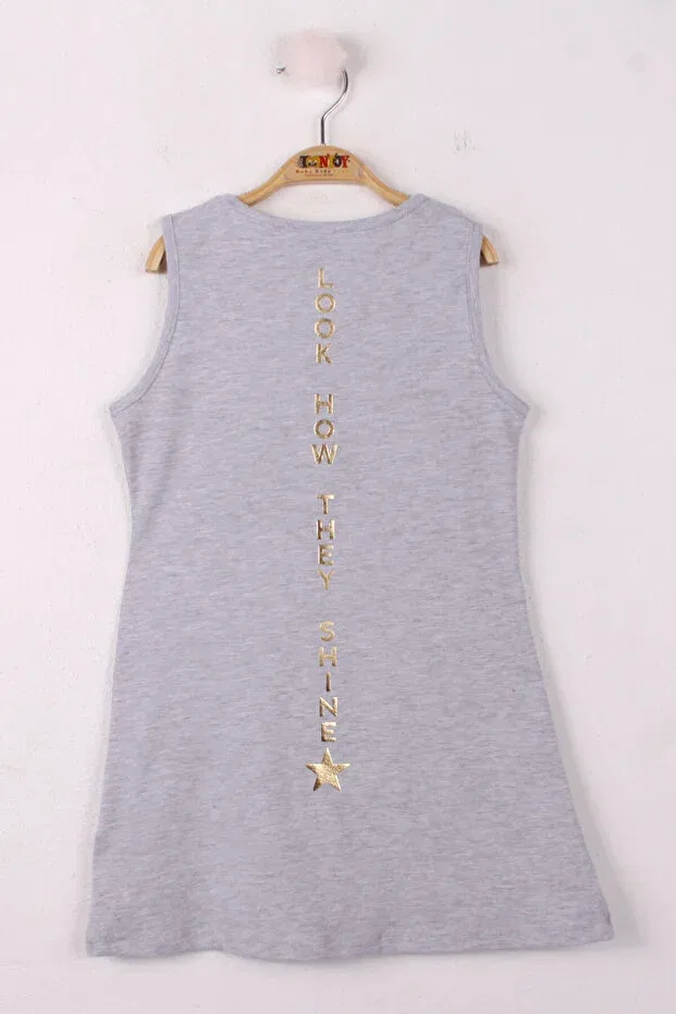 Детское платье для девочек с принтом Star patterned girl's dress Toontoy, Gray Melange — фото 2