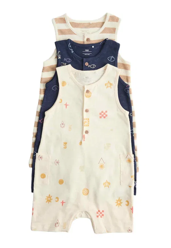 Комплект из 3 комбинезонов на Хенли, Unisex 3 pack - jumpsuit, Marks & Spencer, Multi, мультиколор