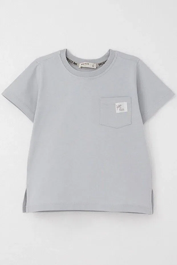 Детская футболка для мальчиков с карманом cool text emblem Breeze, Light Gray — фото 3