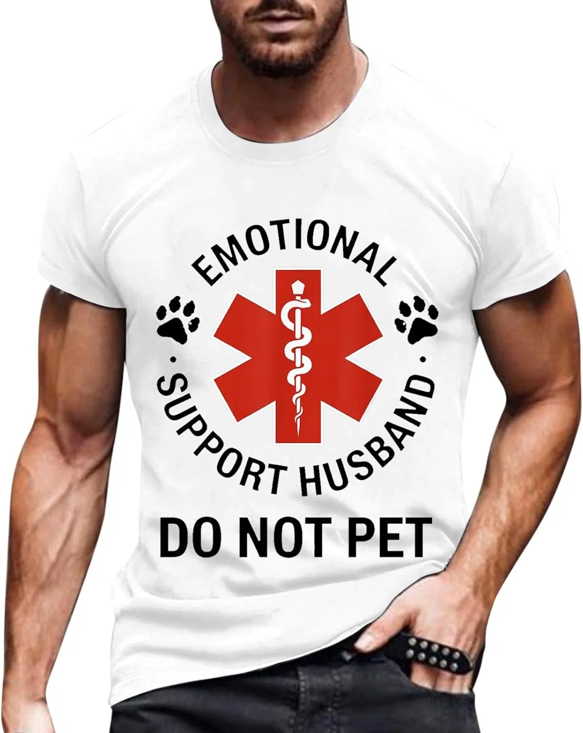 Мужская футболка оверсайз с принтом Do Not Pet Emotional Support Husband, White