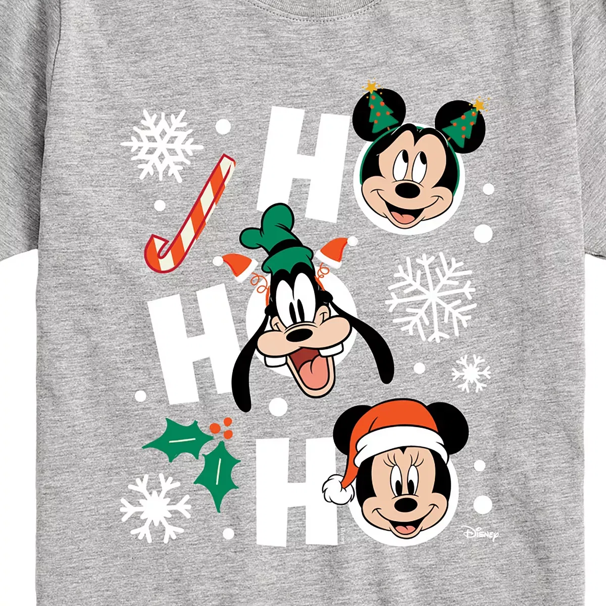 Детская футболка с принтом Ho Ho Ho Characters Disney, Athletic Heather — фото 2
