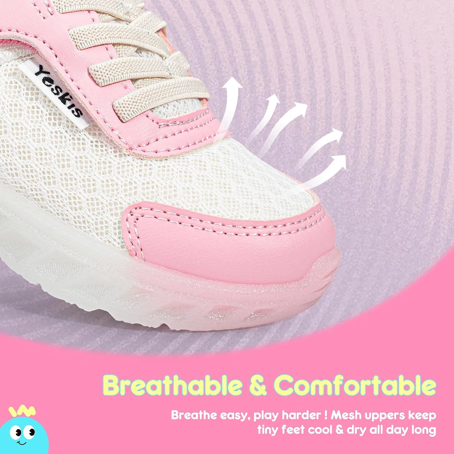 Детские кроссовки для девочек со светящейся подошвой YESKIS, White Pink Toddler Light Up Shoes Girls — фото 4