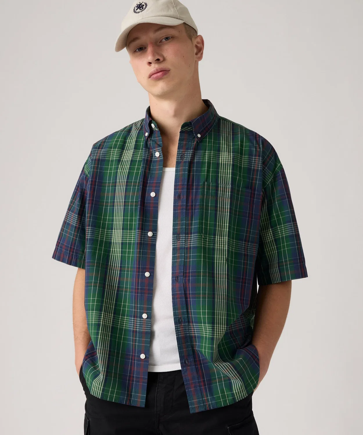 Мужская свободная рубашка с коротким рукавом, хлопковая, модель Rome Levi's, Green